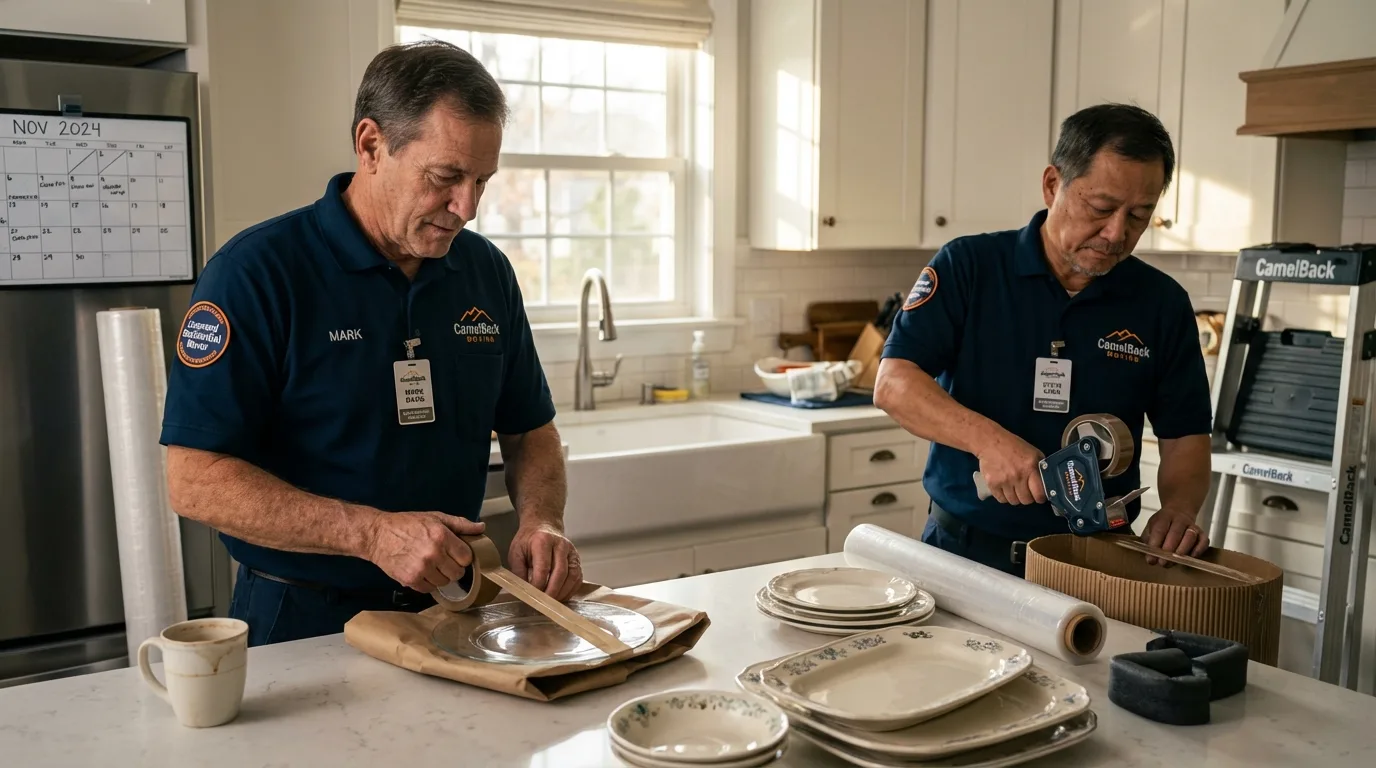 Professional crew packing kitchen dishware in Newton Falls, OH